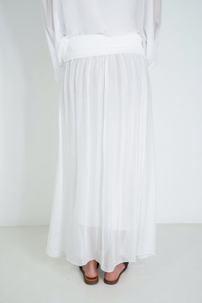 White dress with a belt on a white background