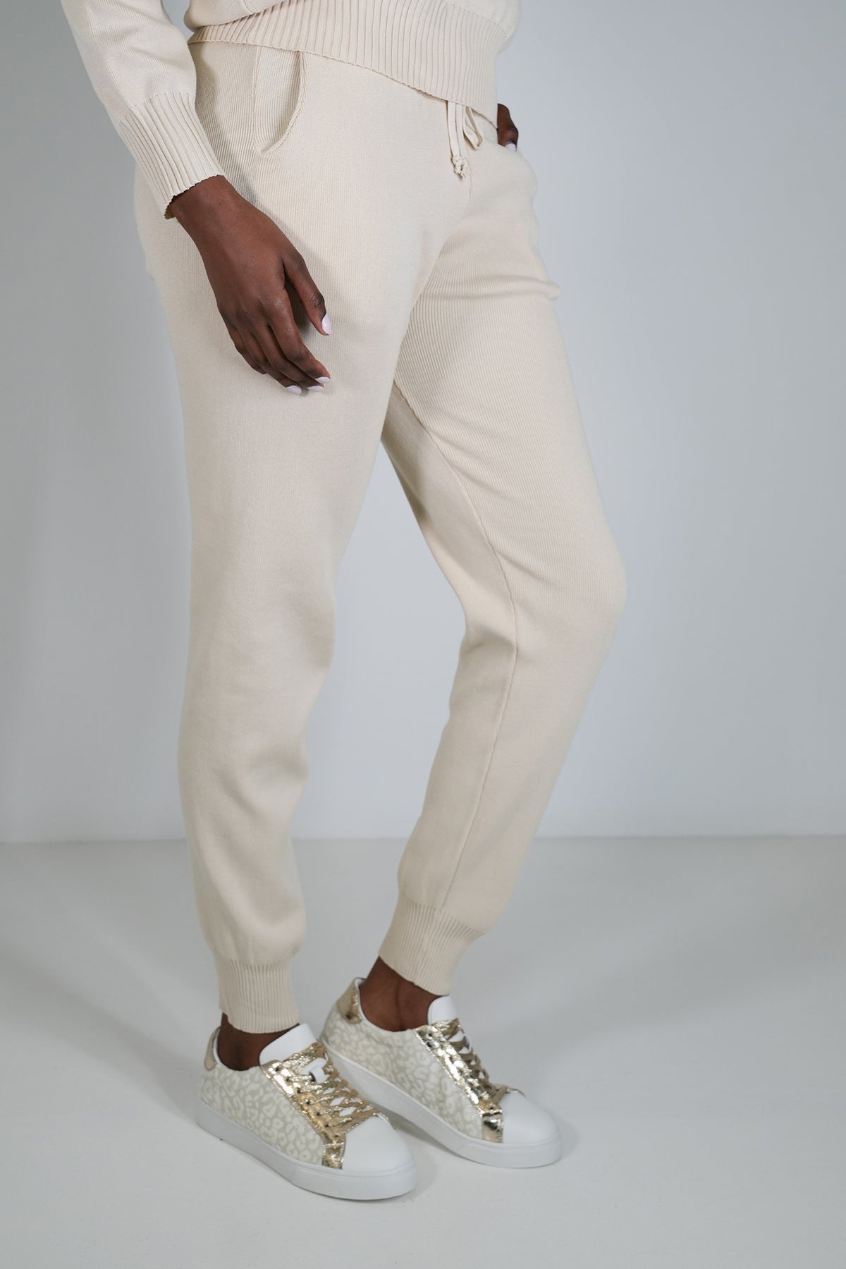 Cream Sporty Knit Pant