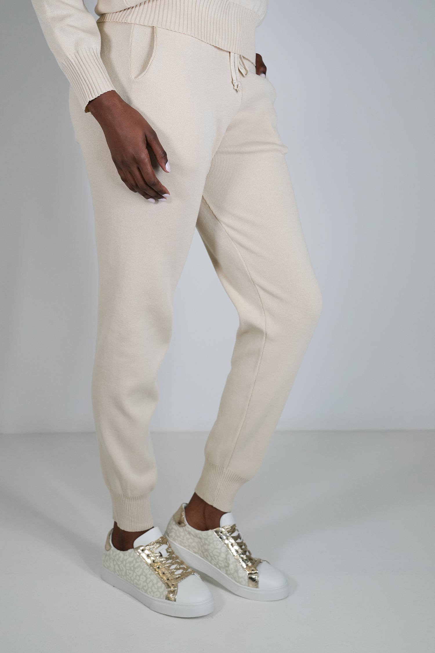 Cream Sporty Knit Pant