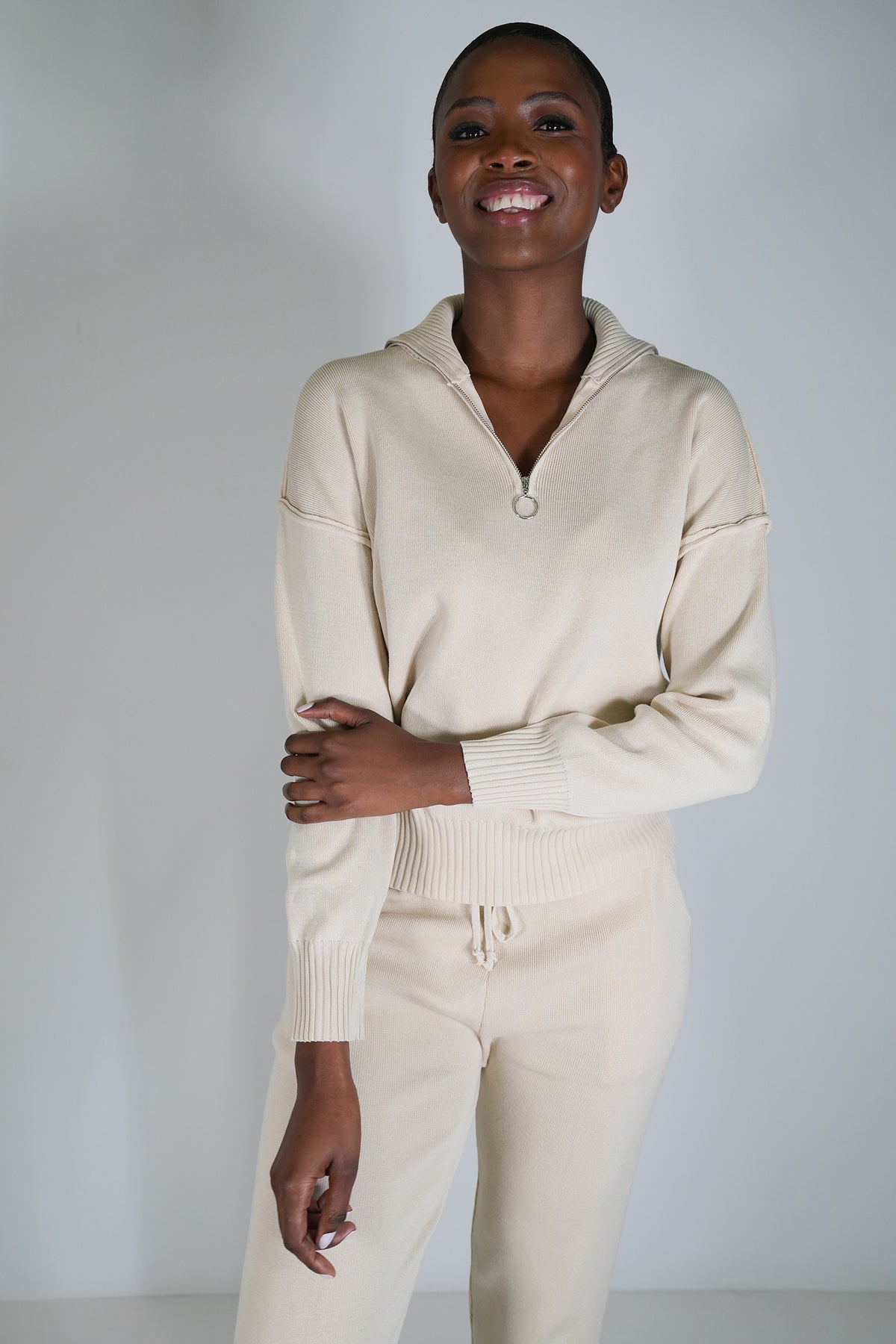 Cream Sporty Knit Jumper