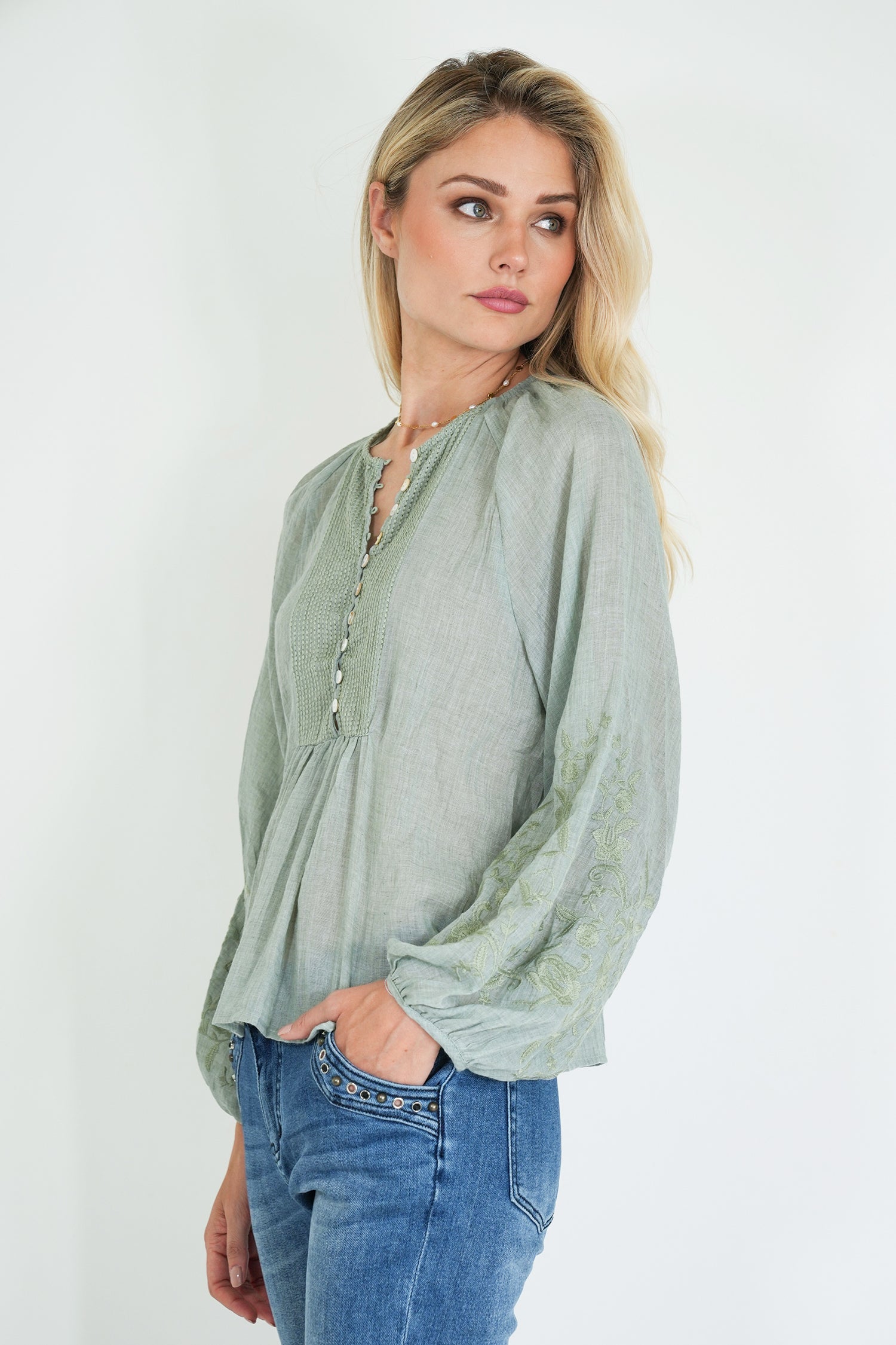 Olive Cotton Julia Blouse