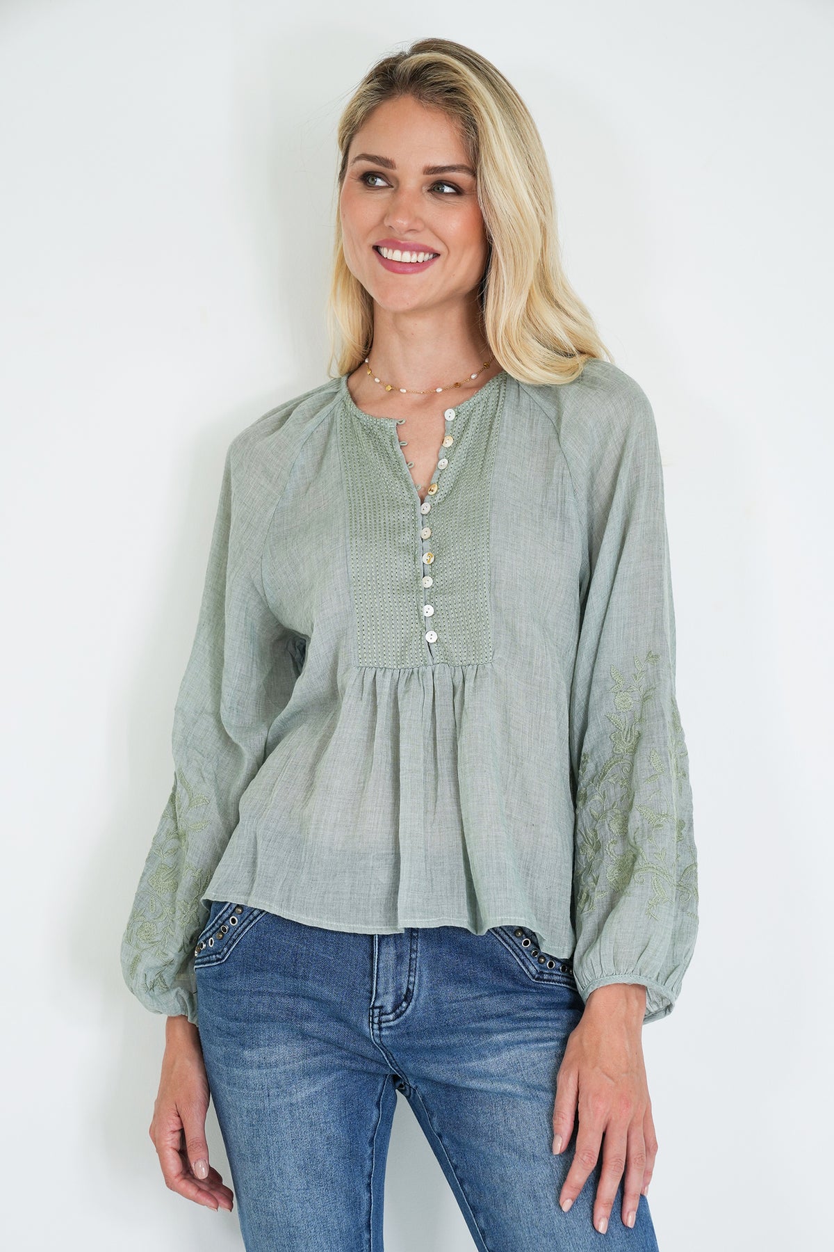 Olive Cotton Julia Blouse