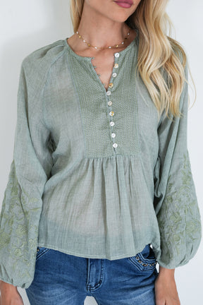Olive Cotton Julia Blouse