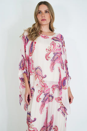 Pink Mary Silk Poncho
