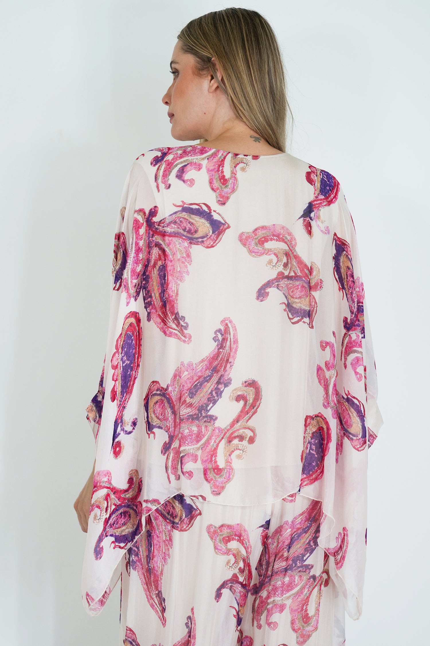Pink Mary Silk Poncho