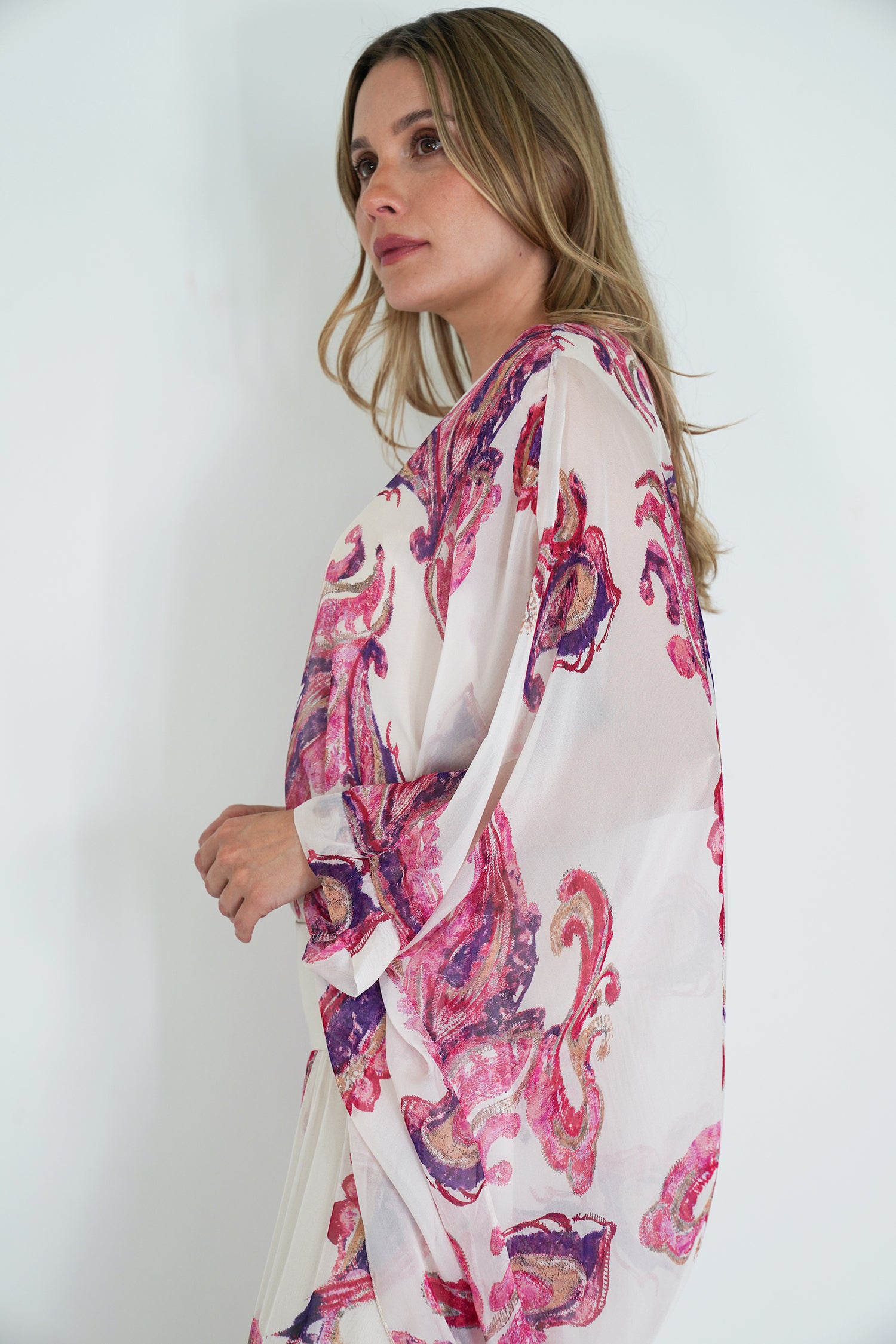 Pink Mary Silk Poncho