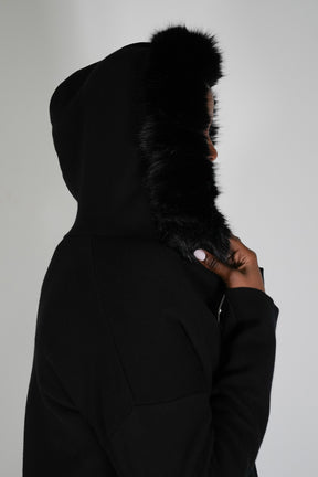 Black Faux Fur Zip Cardigan