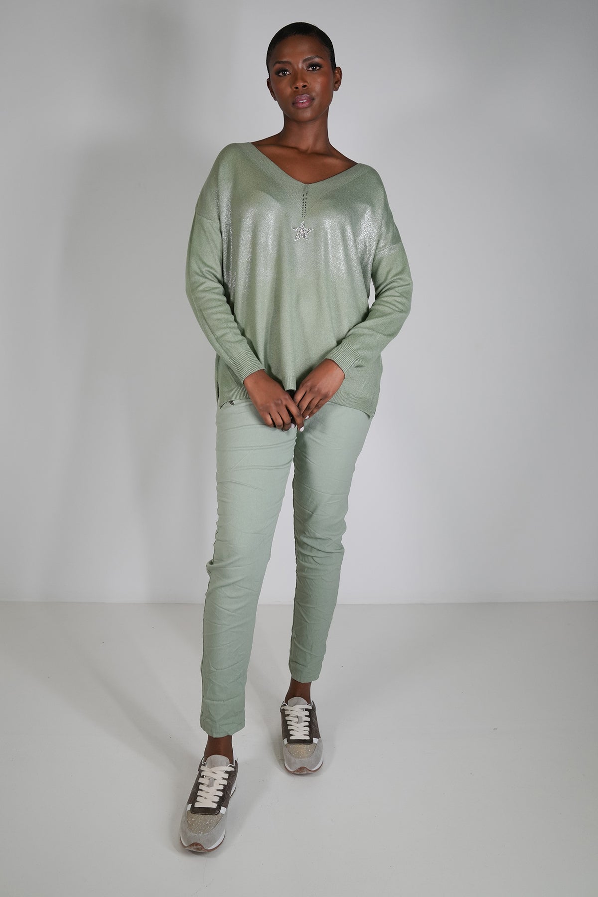 Olive Star Shimmer Jumper