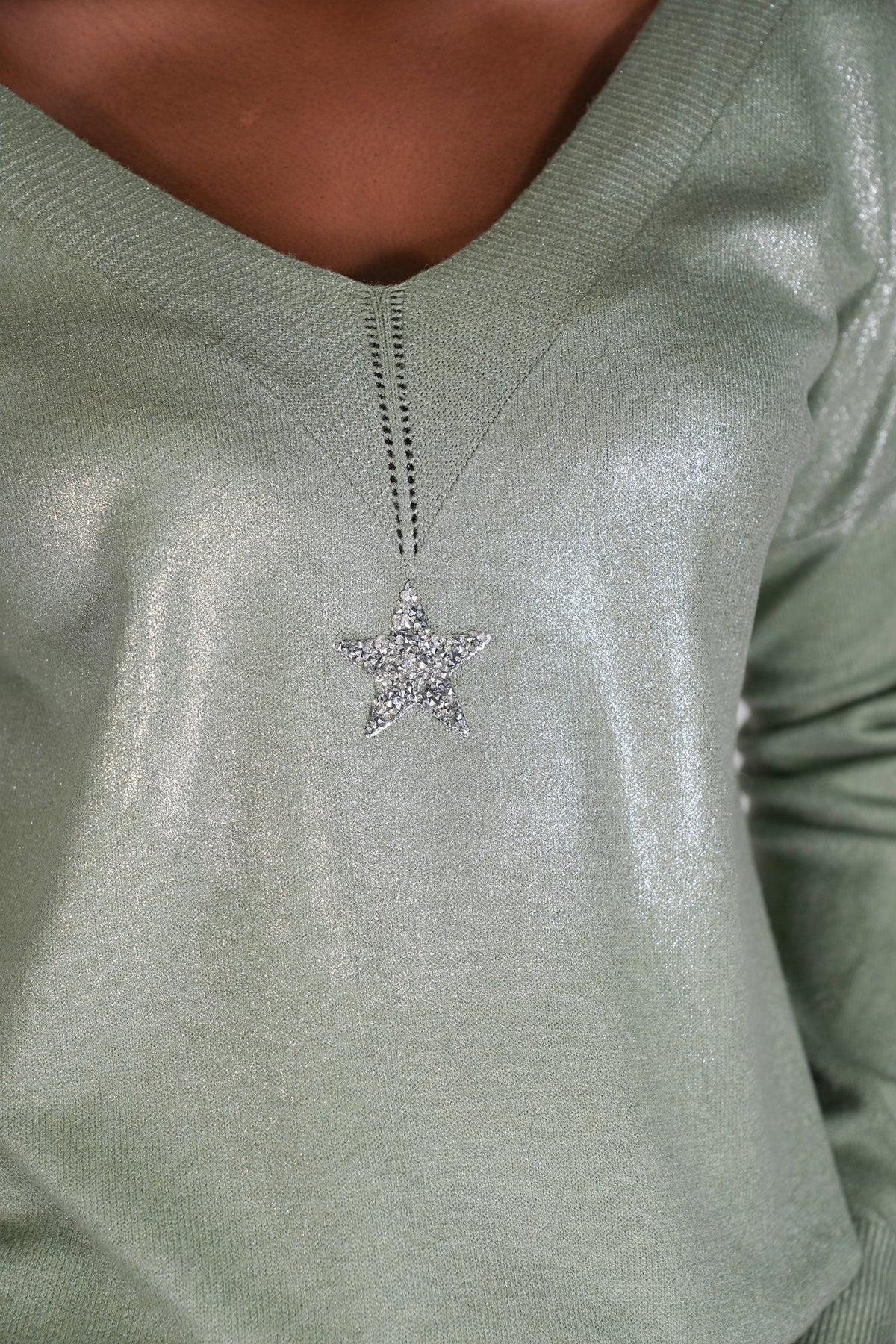 Olive Star Shimmer Jumper