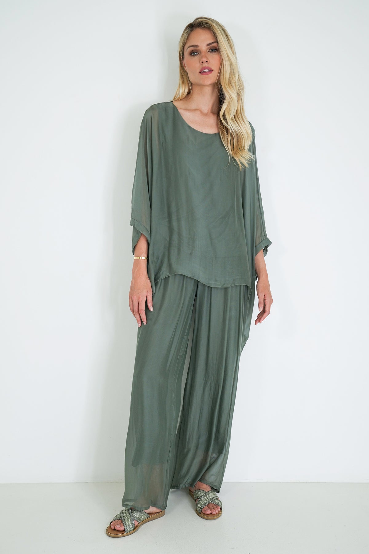 Olive Silk Poncho