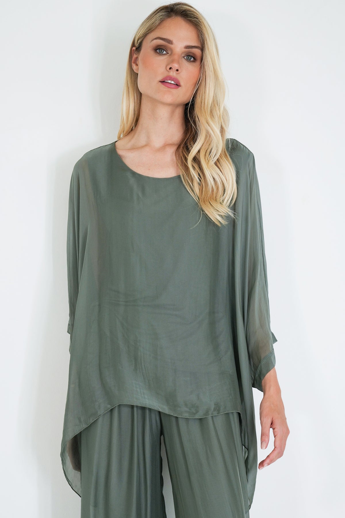 Olive Silk Poncho