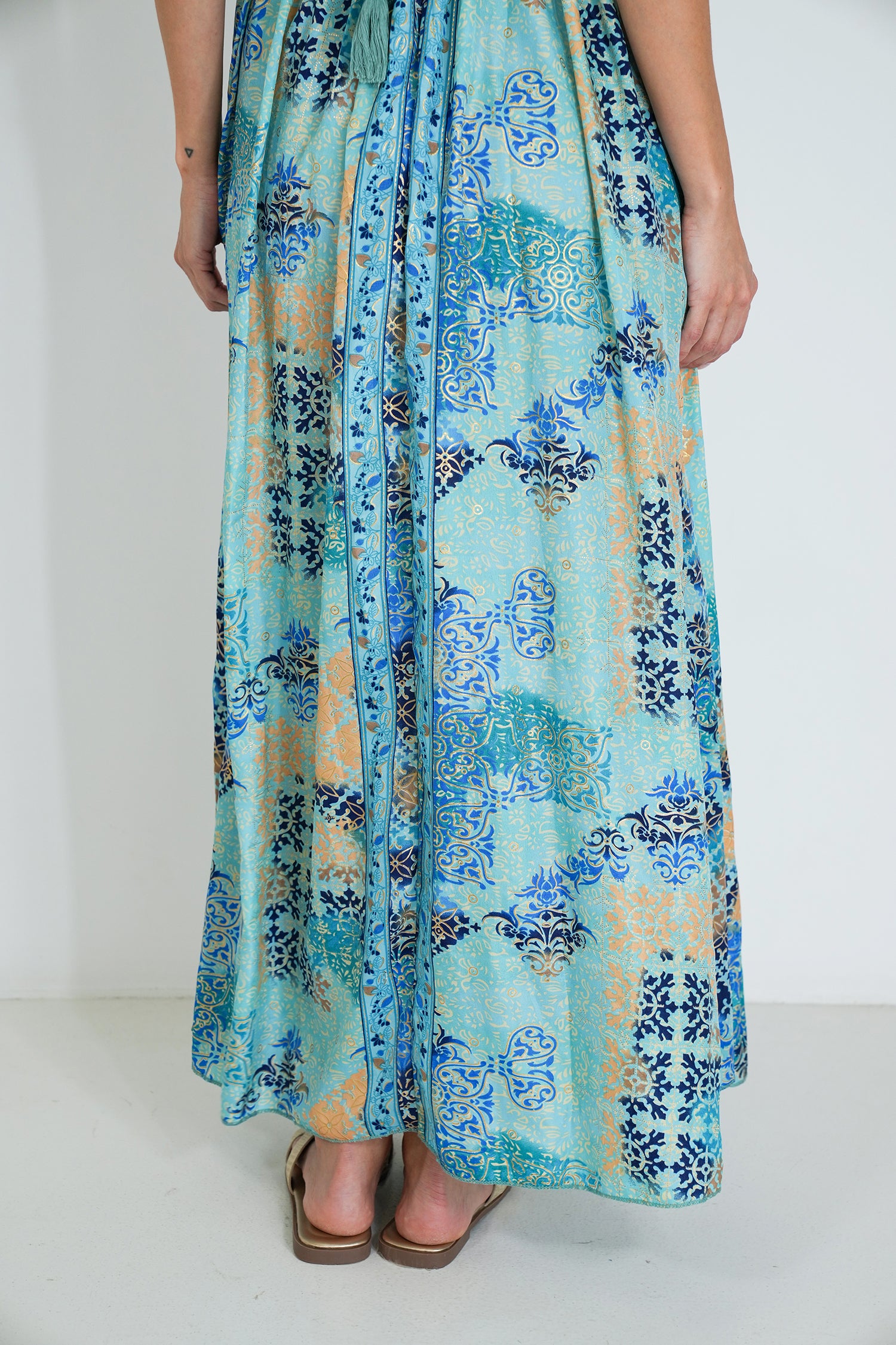 Turquoise And Yellow Mirror Halter Dress