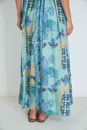 Turquoise And Yellow Mirror Halter Dress