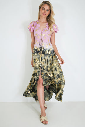 Pink and Charcoal Gold Leaf Dress