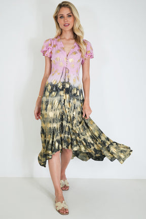 Pink and Charcoal Gold Leaf Dress
