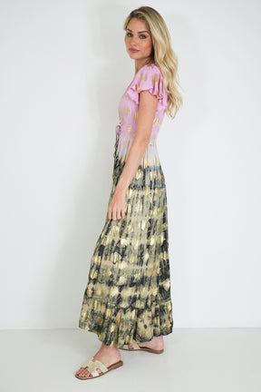 Pink and Charcoal Gold Leaf Dress