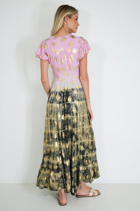Pink and Charcoal Gold Leaf Dress
