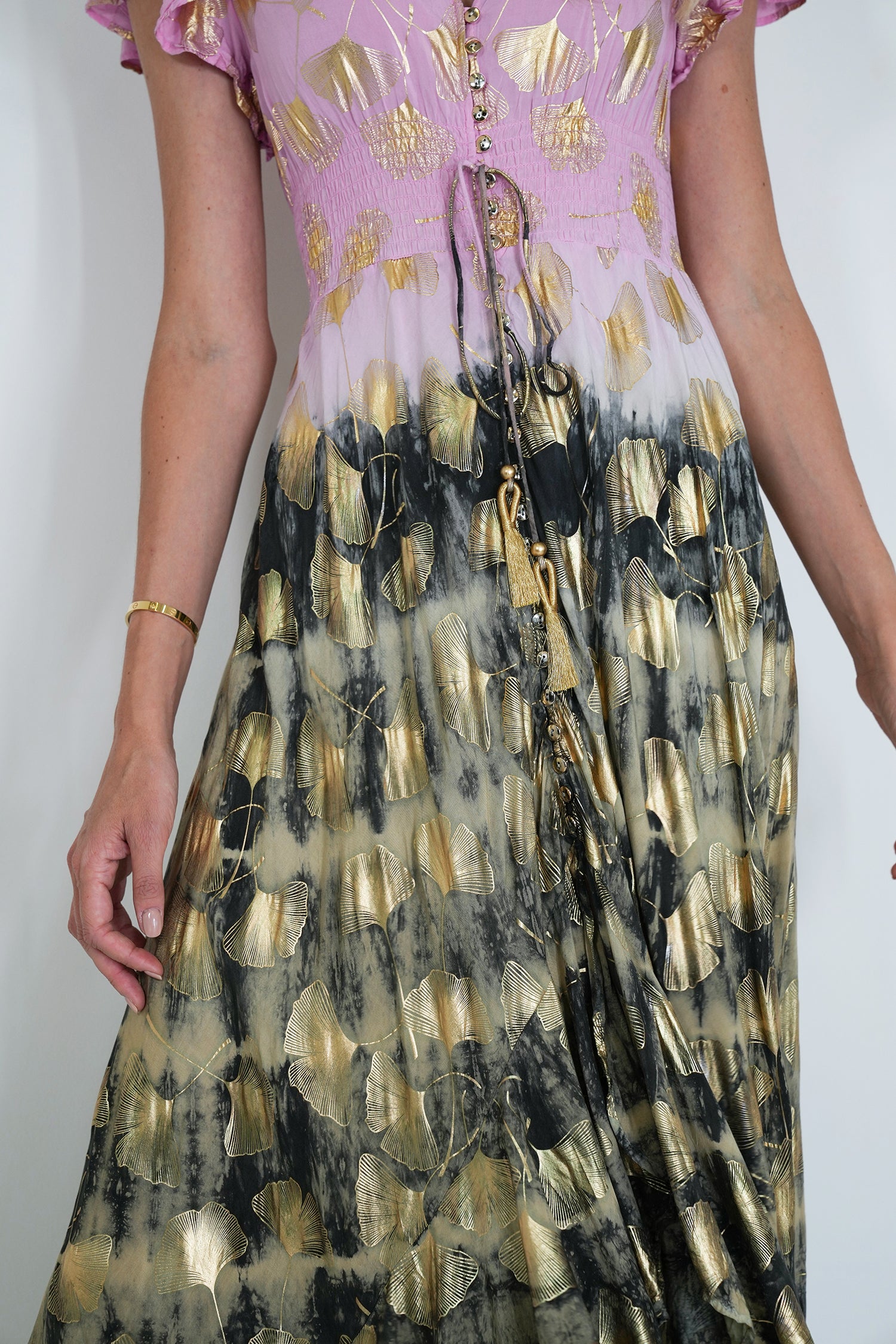 Pink and Charcoal Gold Leaf Dress