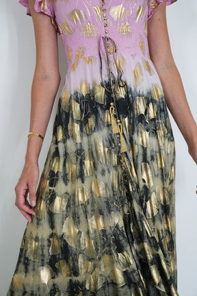 Pink and Charcoal Gold Leaf Dress