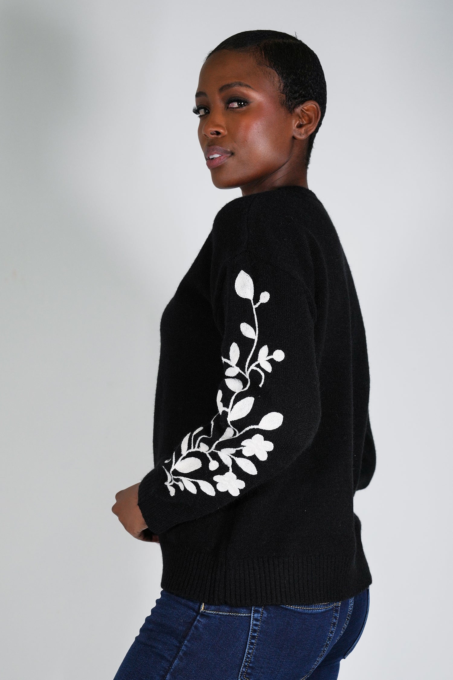 Black Embroidered Sleeve Jumper