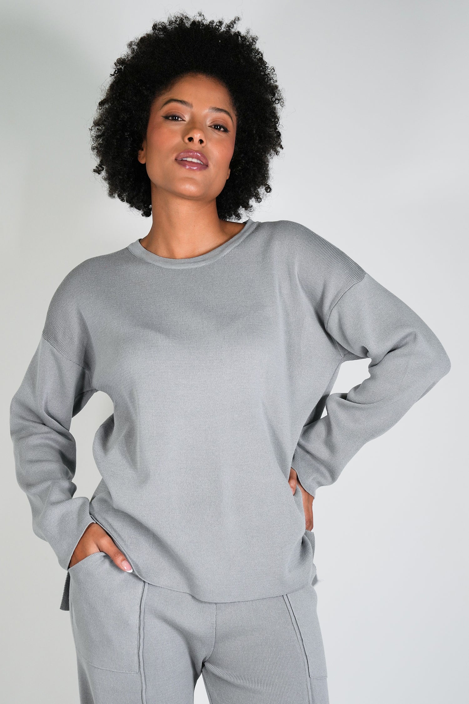 Grey Knit Athleisure Jumper