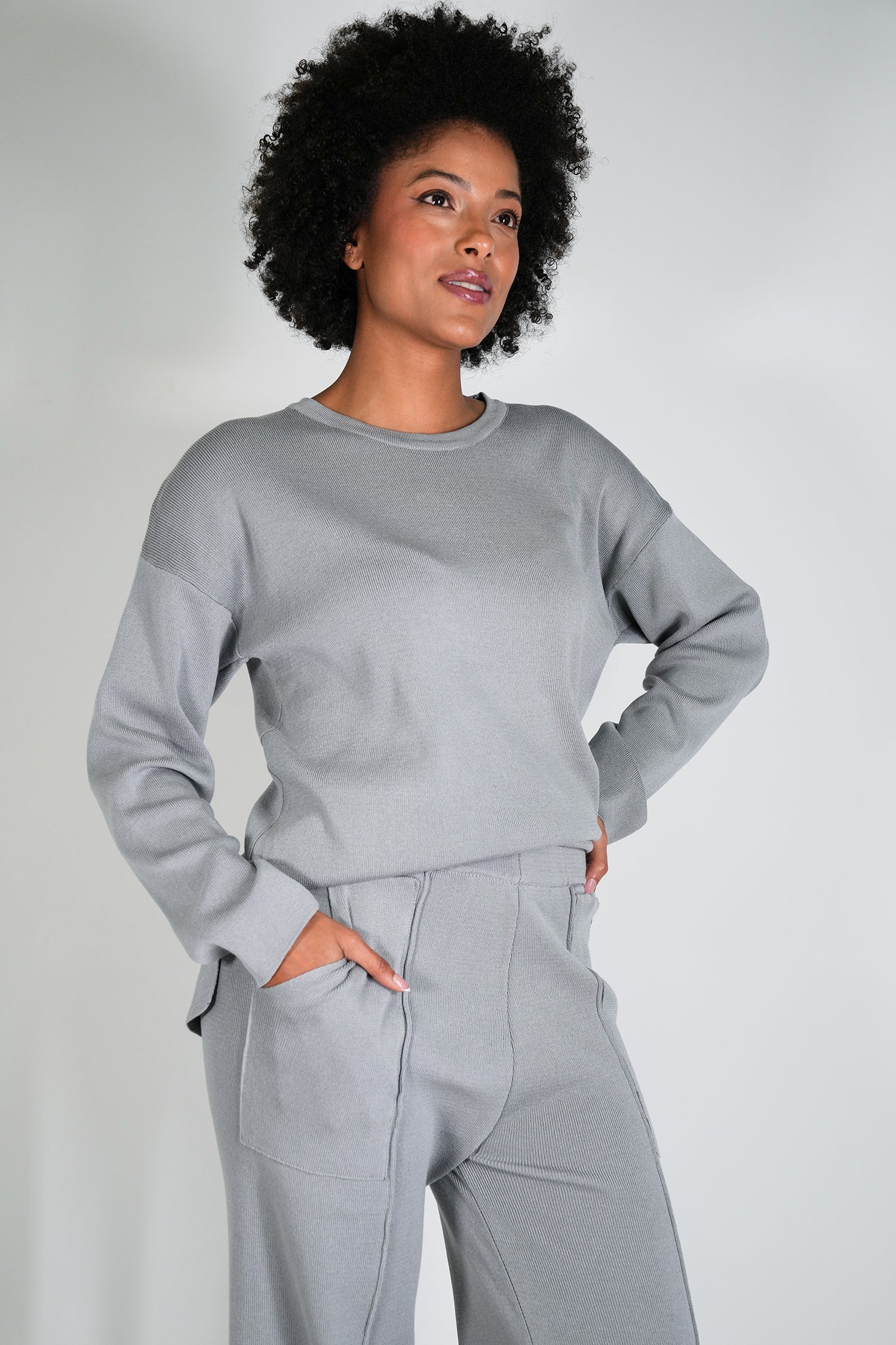 Grey Knit Athleisure Jumper