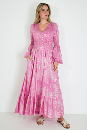 Pink and Gold Paisley Qaanita Dress