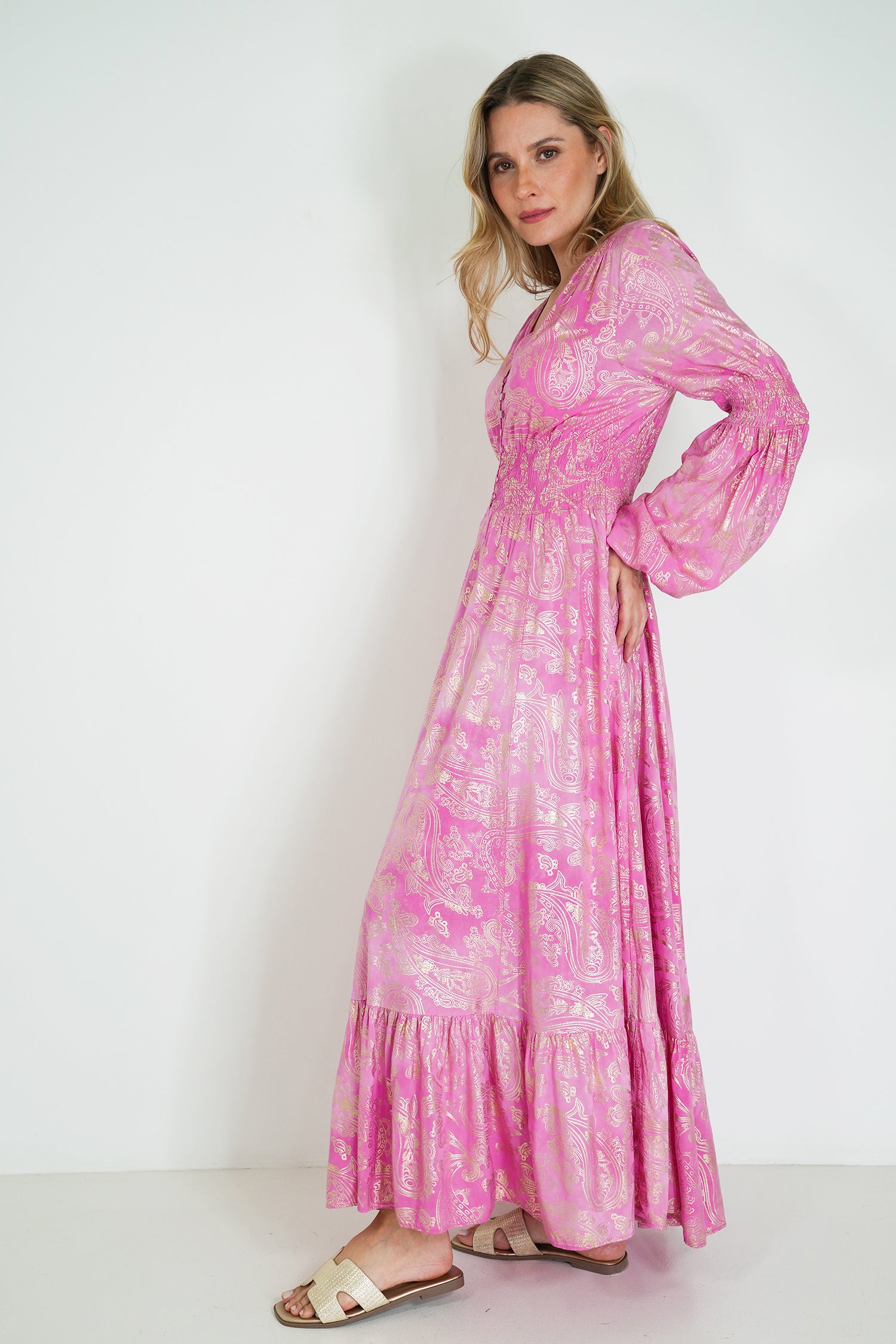 Pink and Gold Paisley Qaanita Dress
