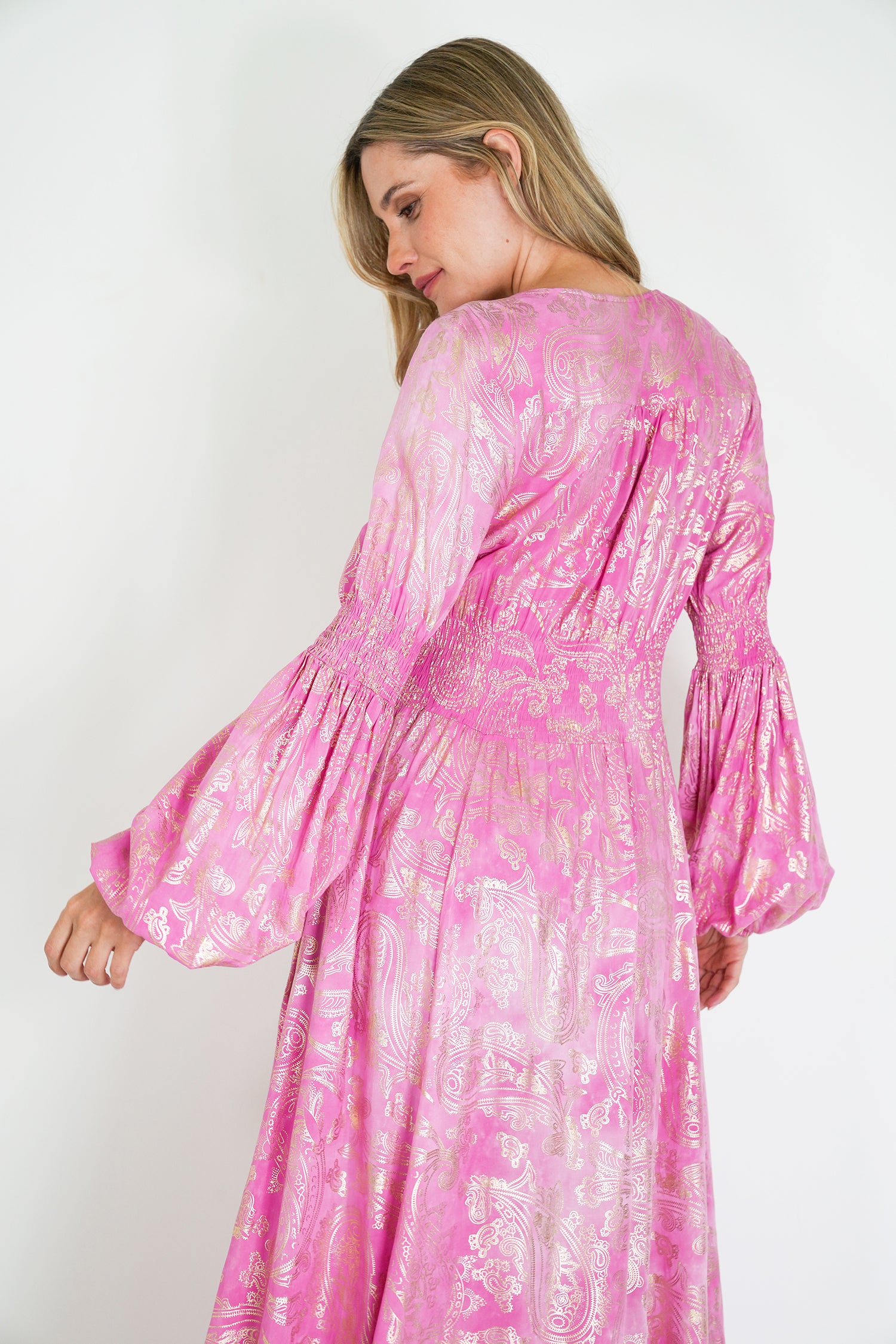 Pink and Gold Paisley Qaanita Dress