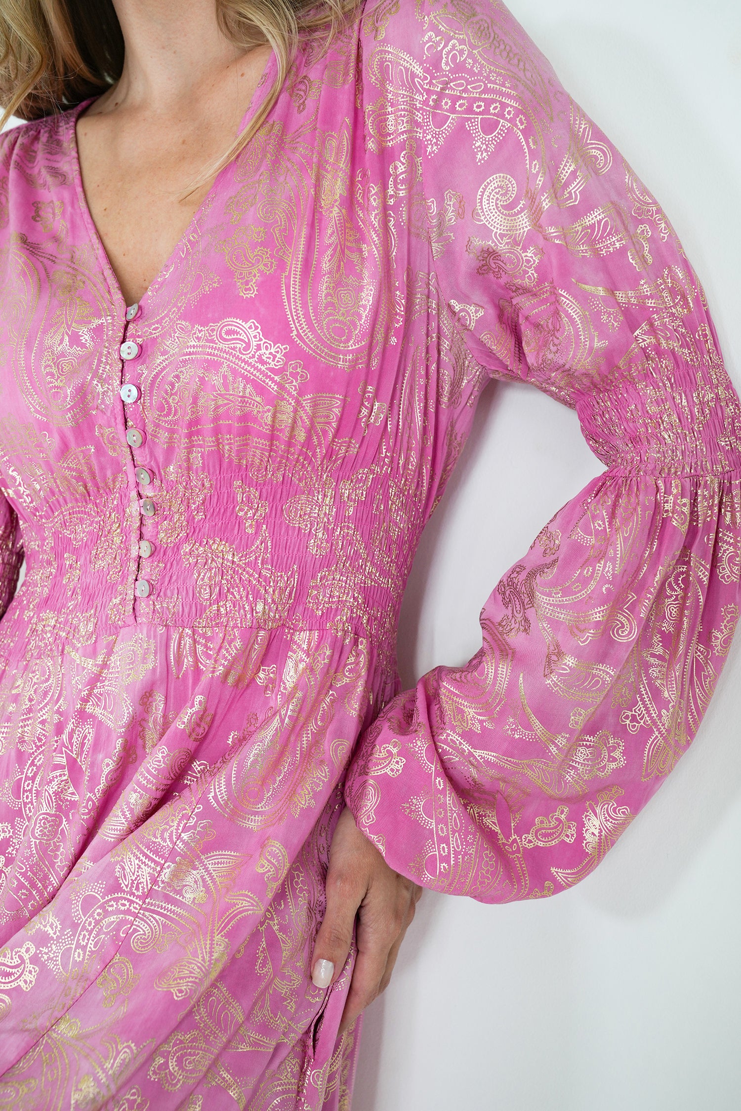 Pink and Gold Paisley Qaanita Dress