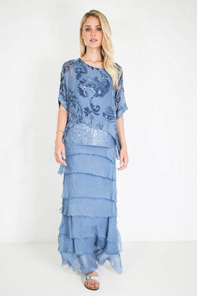 Blue Jody Sequin Silk Poncho