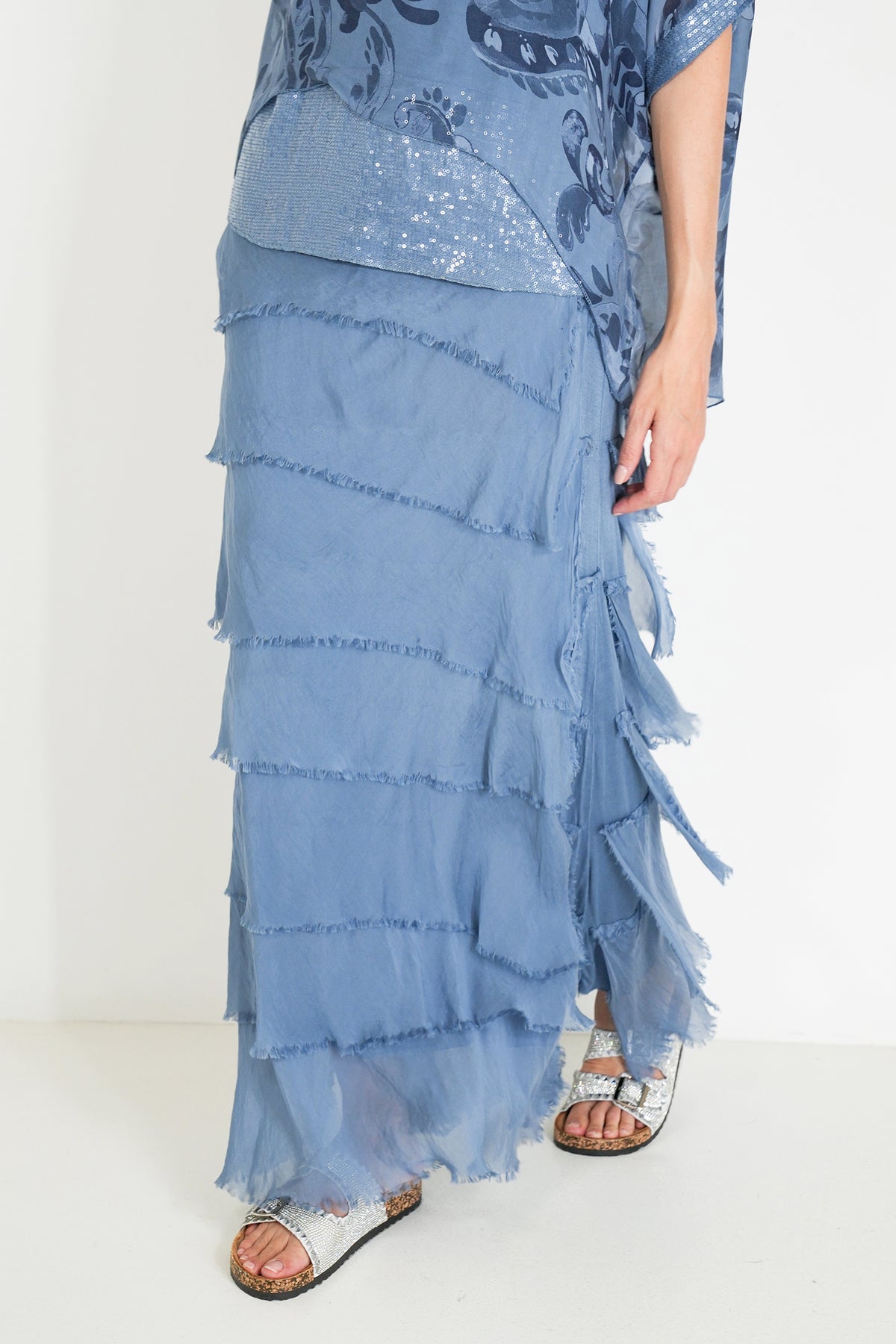 Blue Silk Tier Skirt