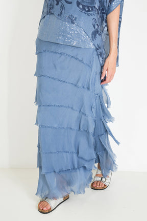 Blue Silk Tier Skirt
