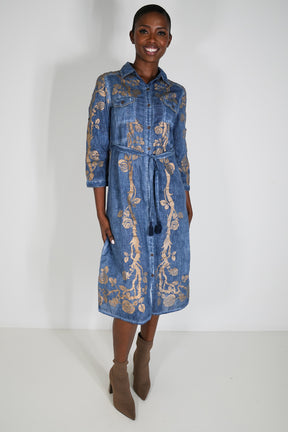 Denim Gold Print Shirt Dress