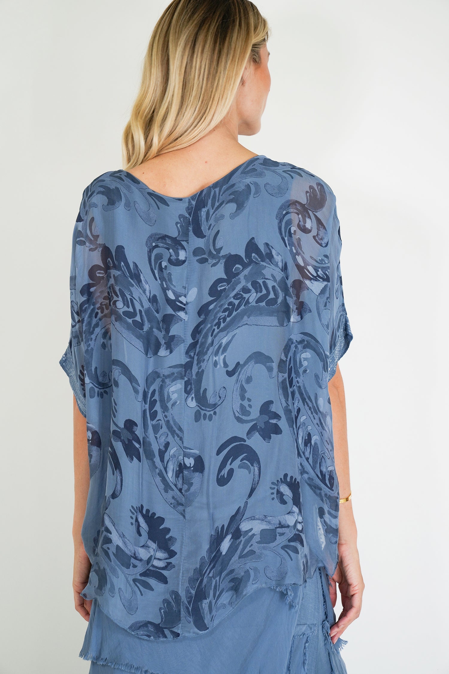 Blue Jody Sequin Silk Poncho