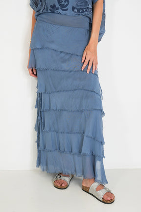 Blue Silk Tier Skirt
