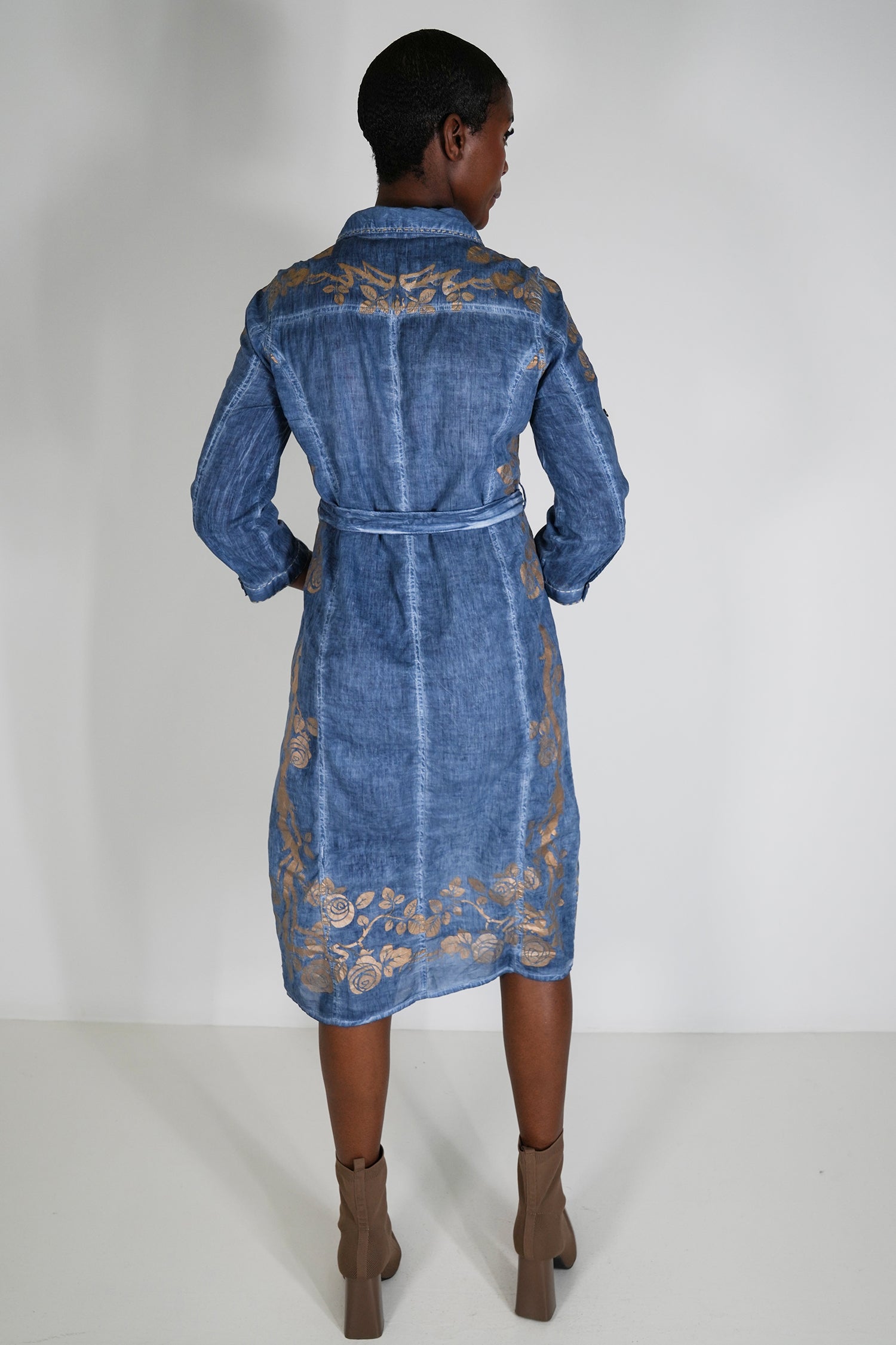 Denim Gold Print Shirt Dress