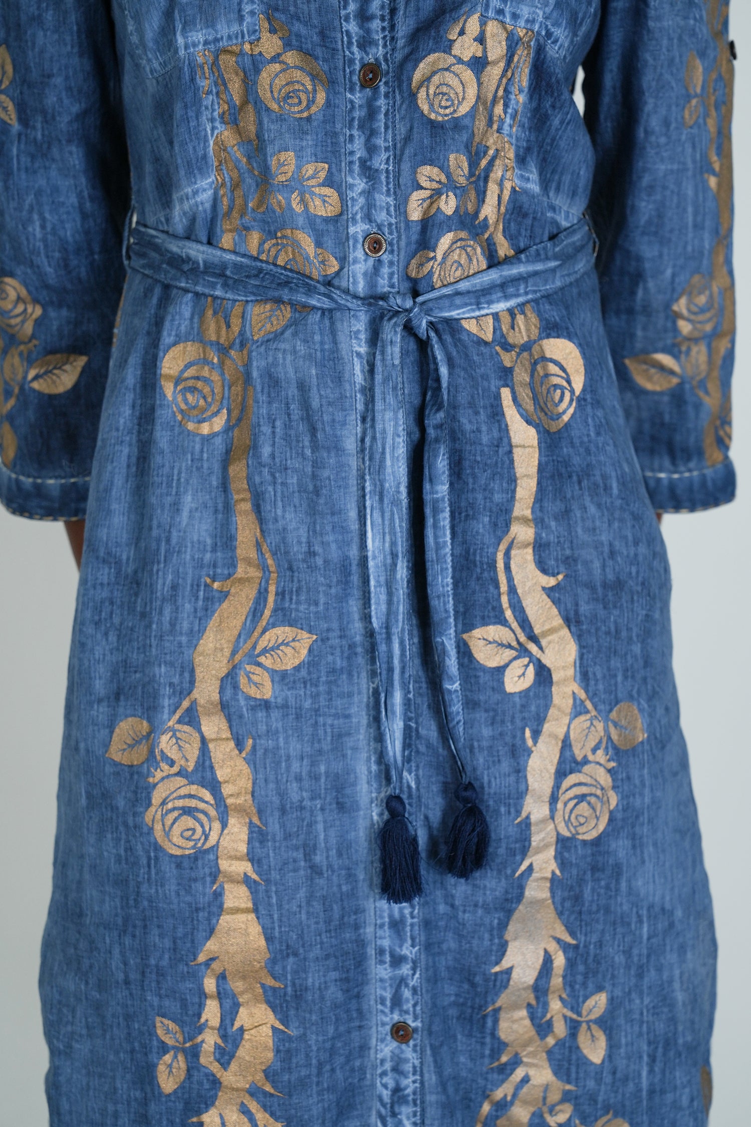Denim Gold Print Shirt Dress