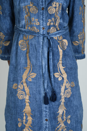 Denim Gold Print Shirt Dress