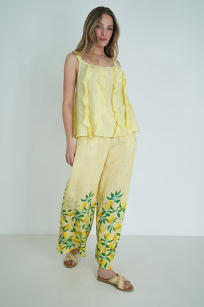 Lemon Frill Linen Top