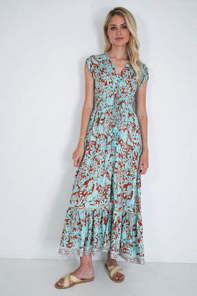 Turquoise and Rust Kylie Dress