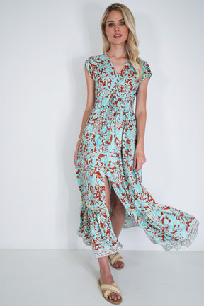 Turquoise and Rust Kylie Dress