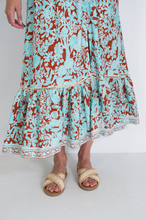 Turquoise and Rust Kylie Dress