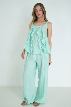 Aqua Frill Linen Top