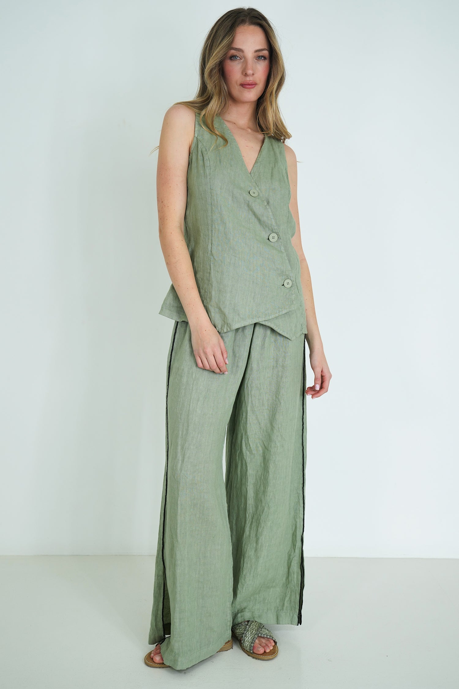 Olive Linen Waistcoat