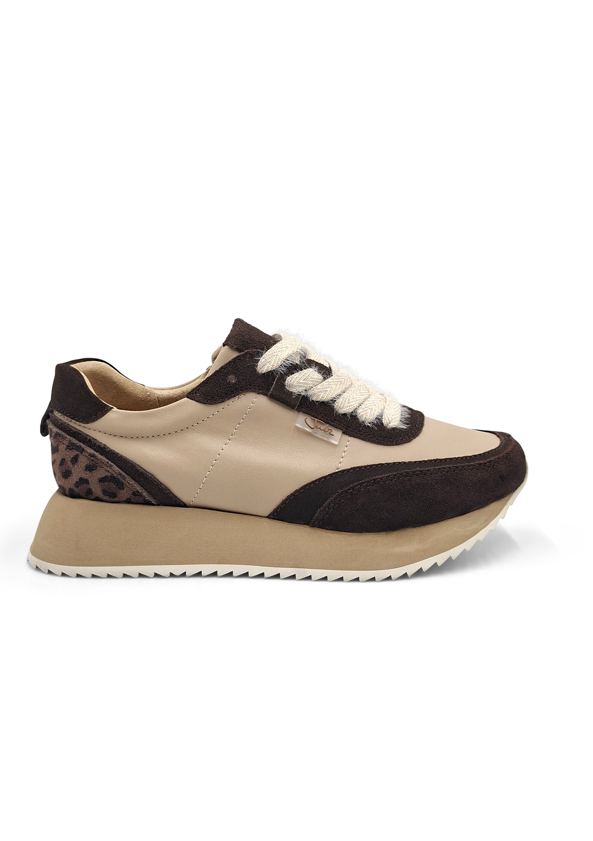 Julz Miles Beige and Chocolate Leopard Sneaker