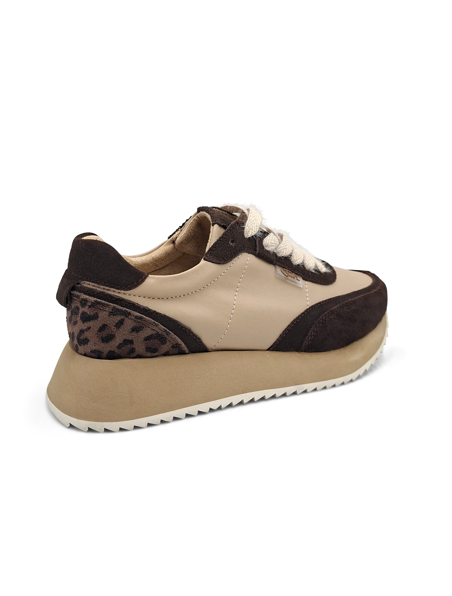 Julz Miles Beige and Chocolate Leopard Sneaker