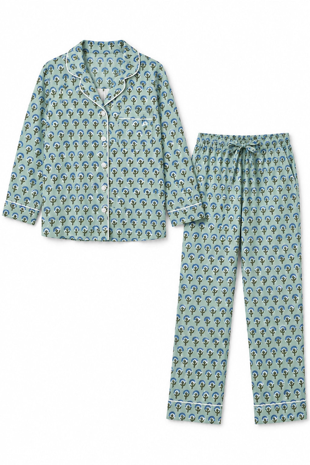 Aqua Printed Cotton Long Sleeve PJ