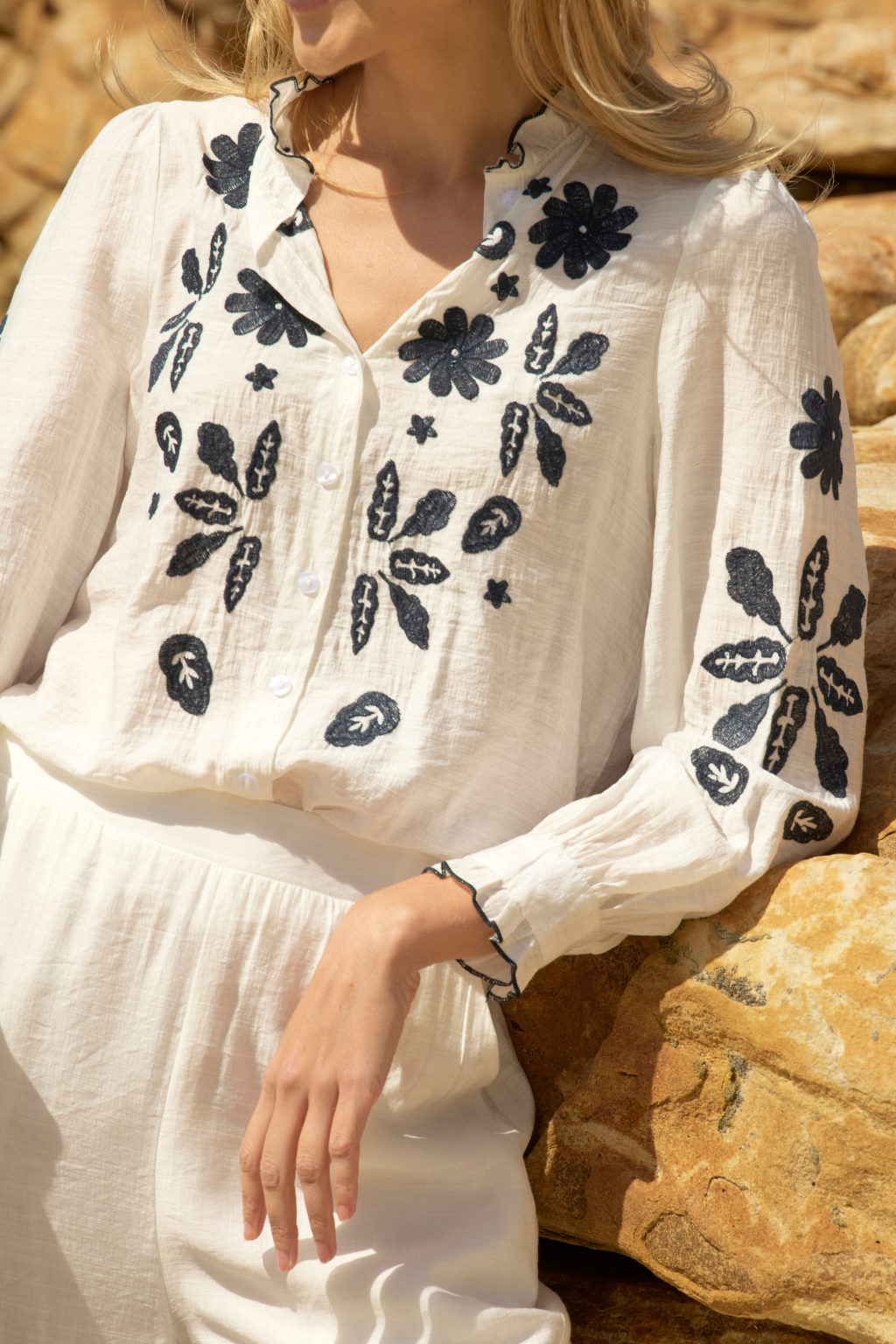 Navy Embroidered Viscose Shirt