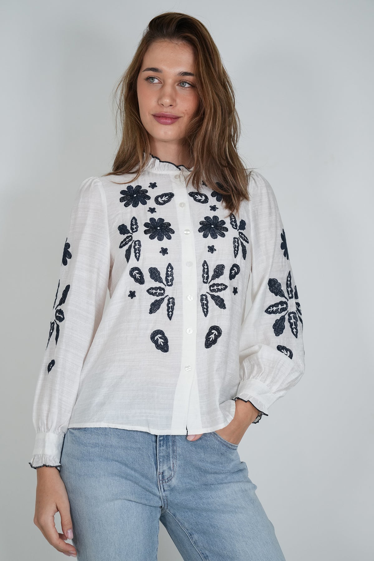 Navy Embroidered Viscose Shirt